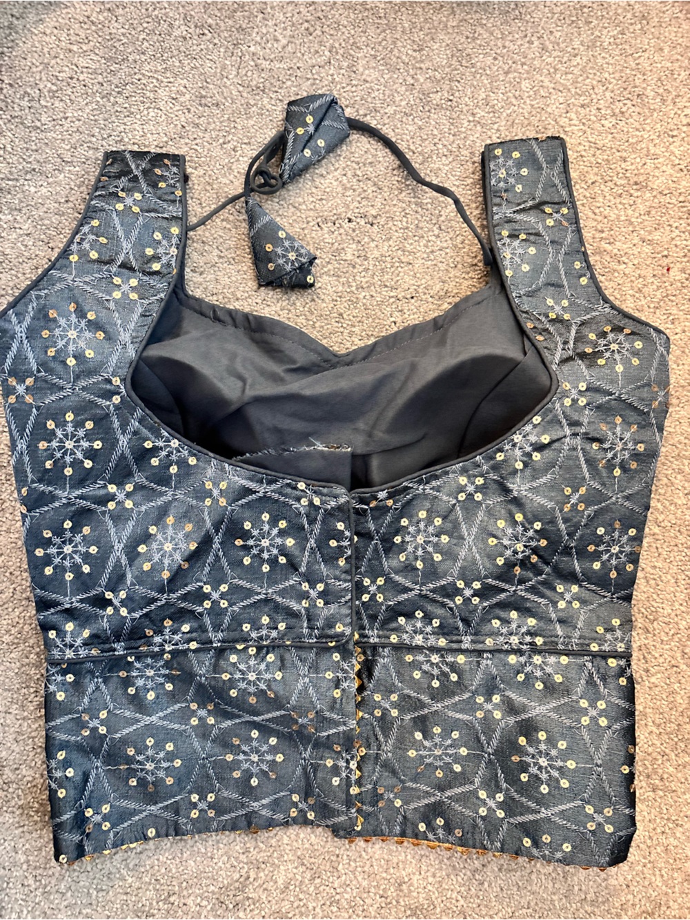 Embellished Blue-gray Choli Blouse Top - Diwali, Navratri, Garba, NWT - Picture 2 of 5